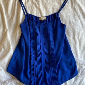 Ann Taylor LOFT blue work office buisness tank top ruffle front camisole